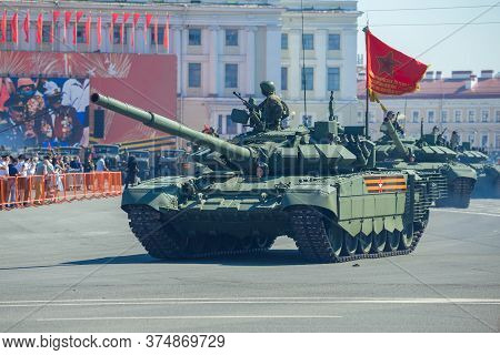 Saint Petersburg, Russia - June 24, 202: Russian Tank T-72b3 Close-up. A Fragment Of The Military Pa
