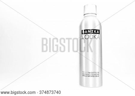 Miercurea Ciuc, Romania- 05 July 2020: Bottle Of Danish Danzka Vodka On White Background.