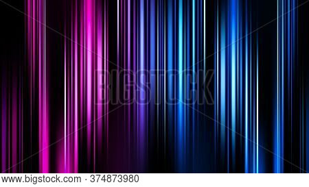 Glowing Blurred Light Color Stripes In Motion Over On Background . Vertical Rays Of Light.. Abstract