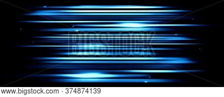 Panomaric Glowing Blurred Light Stripes In Motion Over On Abstract Background. Colorful Rays. Led Li