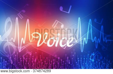 Concept Of Voice Recognition, Sound Technology Background, Voice Word On Technology Background