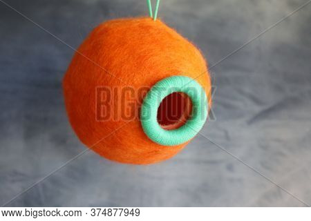 Homemade Handmade Orange Genuine Wool Birdhouse For Gardens