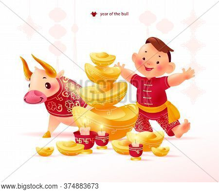 Chinese New Year Congratulation Card, Invitation, Calendar Design With Traditional Decor Elements Ca