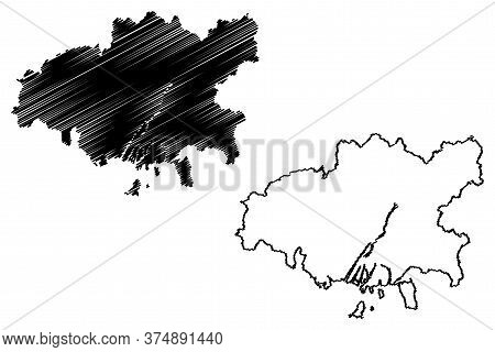 Hiroshima City (state Of Japan, Island Country, Chugoku Region) Map Vector Illustration, Scribble Sk