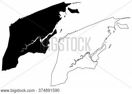 Brunei-muara District (nation Of Brunei, The Abode Of Peace, Borneo Island) Map Vector Illustration,