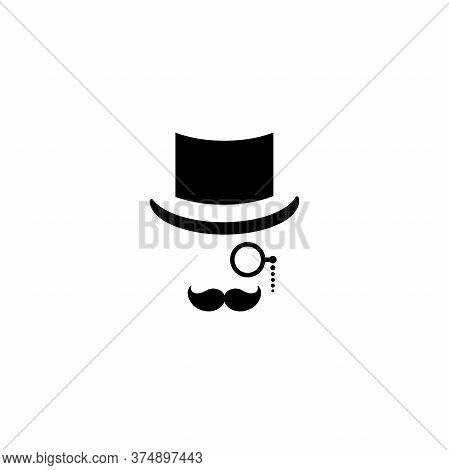 Gentleman Icon Isolated On White Background. Silhouette Of Mans Head With Moustache, Lorgnette Glass