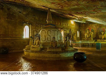 Dambulla, Sri Lanka - February 08, 2020: Buddhist Stupa Inside The Ancient Cave Buddhist Temple Rang