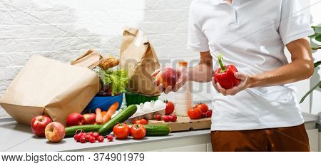 Happy Male Customer Open Cardboard Box Receive Postal Mail Delivery Package, Smiling Young Man Satis