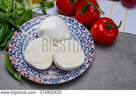 Fresh Handmade Soft Italian Cheese From Campania, White Balls Of Buffalo Mozzarella Cheese Made From