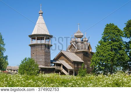 View Of The Ancient Church Of Dmitry Solunsky Myrrh-streaming On A Sunny June Day. Village Shcheljek
