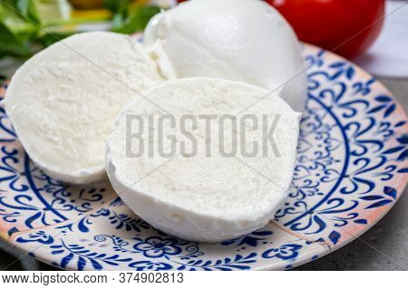 Fresh Handmade Soft Italian Cheese From Campania, White Balls Of Buffalo Mozzarella Cheese Made From
