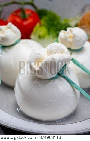 Cheese Collection, Fresh Soft Italian Cheese From Puglia, White Balls Of Burrata Or Burratina Cheese
