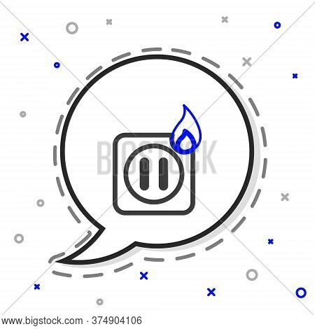Line Electric Wiring Of Socket In Fire Icon Isolated On White Background. Electrical Safety Concept.