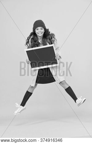 Copy Space For Ad. Happy Pupil Kid Jumping. Back To School. Desire For Study. Smiling Child Jump. Re