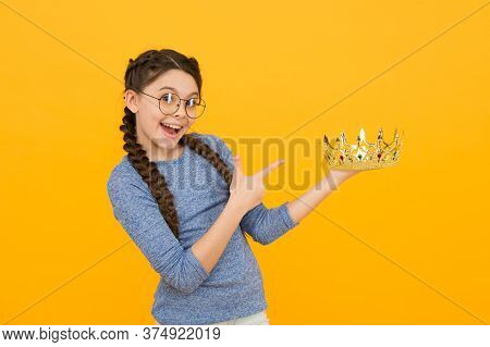 Cute Adorable Girl In Glasses. Excellent Pupil. Success And Happiness. Smartest Princess. Long Await