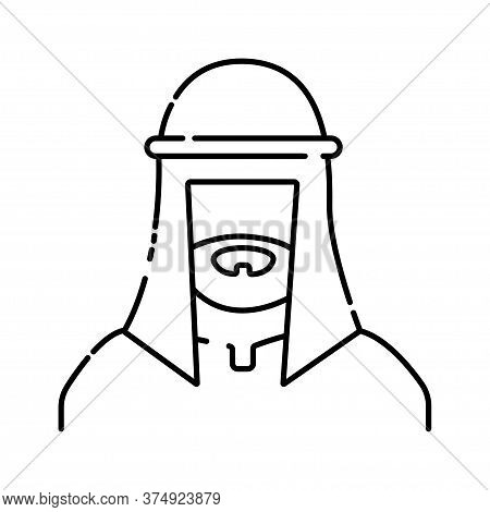 Arabic Man In Traditional Muslim Keffiyeh Black Line Icon. Pictogram For Web Page, Mobile App, Promo