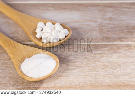 Natural Sweetener In Pills Of Stevia Plant - Stevia Rebaudiana.
