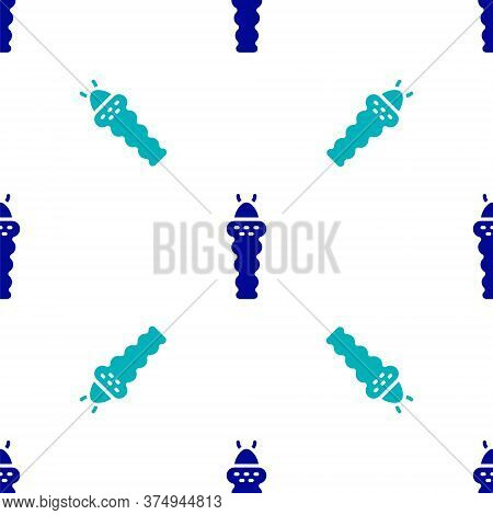 Blue Larva Insect Icon Isolated Seamless Pattern On White Background. Vector
