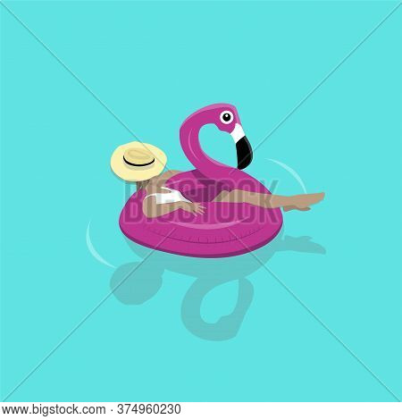 Girl In The Swimming Pool, Pink Flamingo Swim Ring