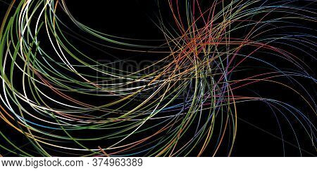 Ribbon Flow Color Swirl Strokes. Wave Sea Isolated Random Lines. Wires As Hair Beam Sheaf. Liquid Pa
