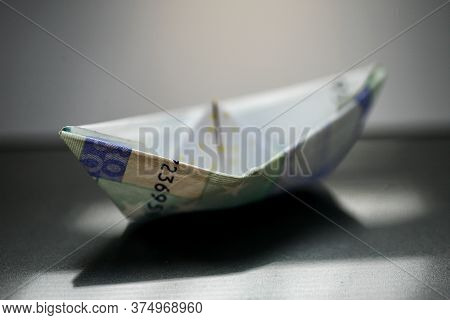 Paper Boat Made With Euro Bills.