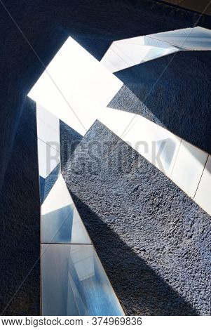 BARCELONA, SPAIN â MAY 13, 2019: Abstract ceiling windo. Museum of Natural Sciences with modern architectural design.