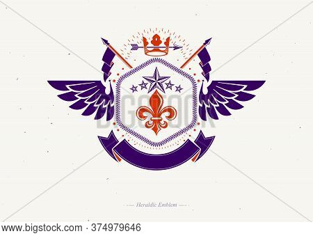 Old Style Heraldry, Heraldic Emblem, Vector Illustration Made Using Imperial Crown, Lily Flower And 