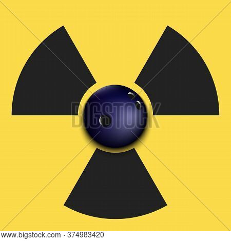 Radiaction Symbol With Bowling Ball. Caution Radioactive Danger Sign. Bowling Quarantined. Cancellat
