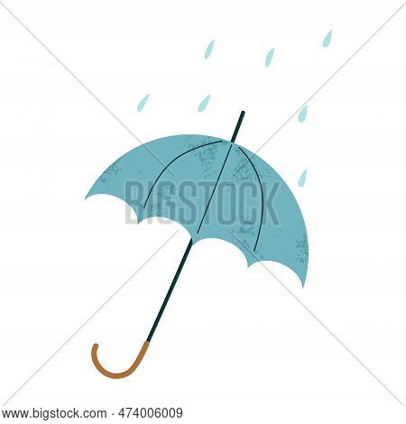 Vector Cartoon Of A Stylish Cane Umbrella With Raindrops. Icon For The Web. Flat Illustration Isolat