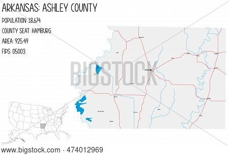 Large And Detailed Map Of Ashley County In Arkansas, Usa.