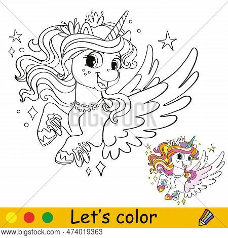 Unicorn Coloring Page With Template Vector Illustration 7