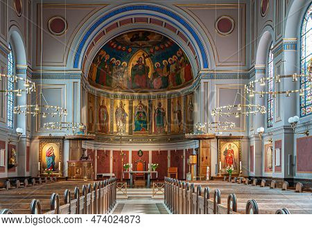 Copenhagen, Denmark - September 13, 2010: Colorfully Painted Apse Of Sankt Angar Kirke, Catholic Chu