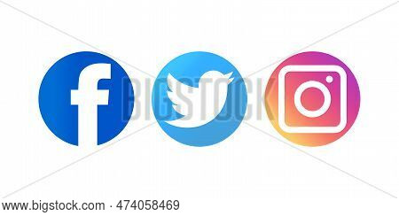Facebook, Twitter, Instagram - Collection Of Popular Social Media Logo. Editorial Illustration. Kyiv