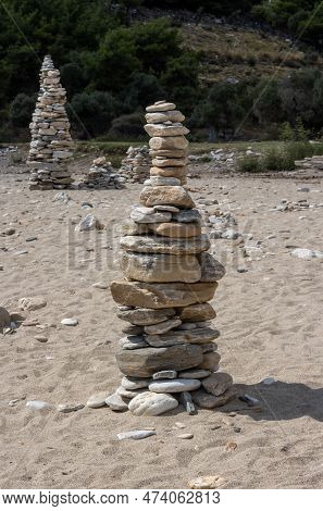 Tower Made Of Beach Pebbles As A Speciality Of This Beach, Where Are Many Of Them. Another One In Th