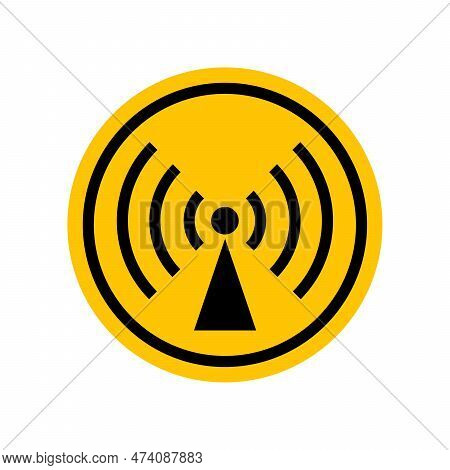 Non-ionizing Radiation Sign. Black Danger Icon On Yellow Round Symbol. Vector Illustration Of Radio 