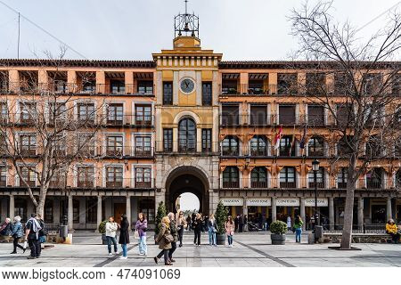 Toledo, Spain - February 19, 2023: Plaza Of Zocodover In Historical Centre Of The City.