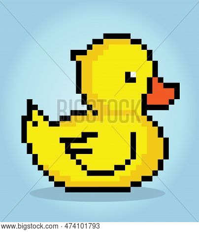 8 Bit Duck Pixels. Animal Game Assets In Vector Illustrations.