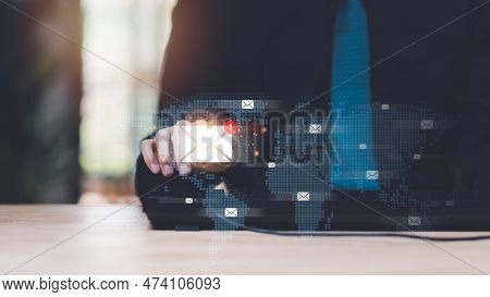 Businessman Checking Electronic Mail,email Marketing And Newsletter Concept,digital Communication Wi