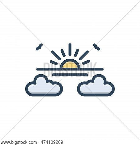Color Illustration Icon For Evening End-of-day Twilight Dusk Nightfall Sunset Sundown Eventide Gloam