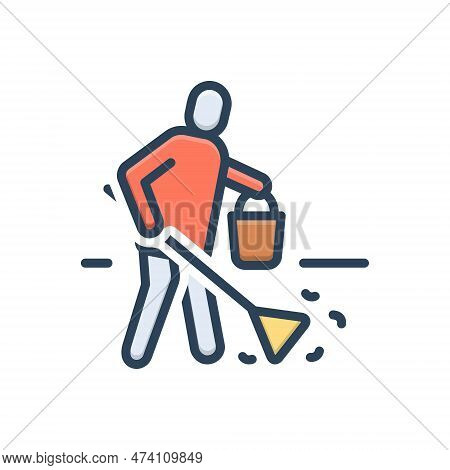 Color Illustration Icon For Cleaner Swabber Cleaning-agent Staff Broom Cleaning-service Janitor Dust