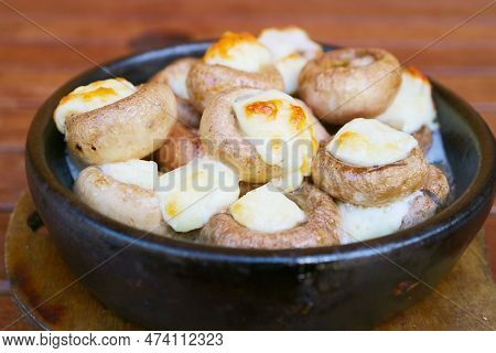 Delectable Soko Ketze, A Georgian Stuffed Mushrooms With Sulguni Cheese Baked In A Ketsi Clay Bowl