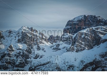 Famous Italian Alps Brenta Dolomites, Snow On The Slopes Of The Alps Madonna Di Campiglio, Pinzolo, 