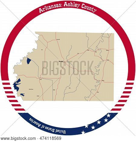 Map Of Ashley County In Arkansas, Usa Arranged In A Circle.