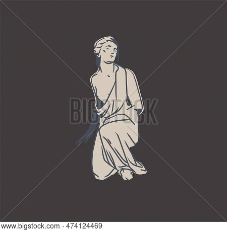 Hand Drawn Vector Abstract Outline, Graphic, Line Art Greek Ancient Sculpture Statue Line Art Modern