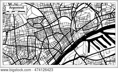 Argenteuil France City Map In Black And White Color In Retro Style. Outline Map. Vector Illustration
