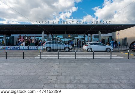 Paphos Airport, Cyprus - March 20, 2023 - View Over The Paphos Pfo International Airport Entrance