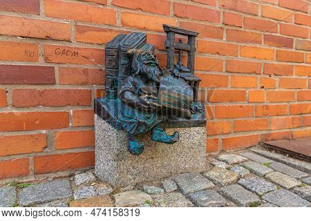 Wroclaw, Poland - September 21, 2022: Symbol Of Wroclaw - Sculpture Of Dwarf (gnome) From Fairy-tale