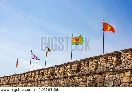 Flags On Old Fortress, Nakan Eupseong. South Korea.