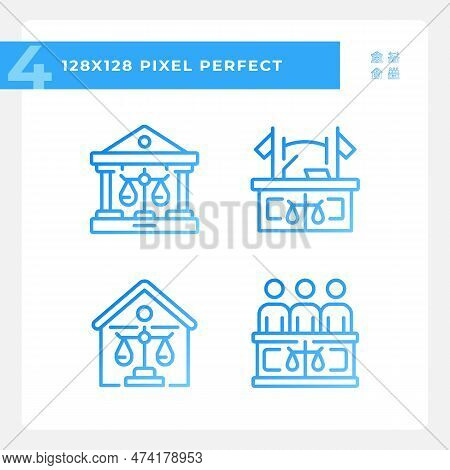 State Institutions Of Law Pixel Perfect Gradient Linear Vector Icons Set. Government Court Instituti