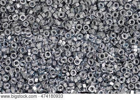 Bunch Of Galvanized Hexagon Nuts For Bolts For Fasten Multiple Parts Together, Hardware Fasteners. M